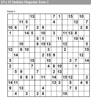 15 X 15 Sudoku Magazine