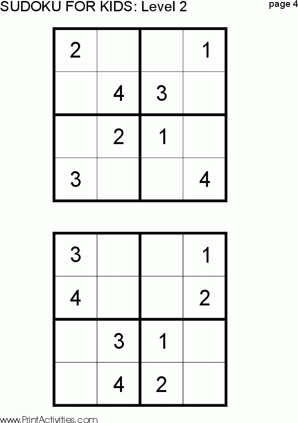 Free Kid Sudoku Puzzle Level 2 Page 4 G r nt ler Ile Matematik 