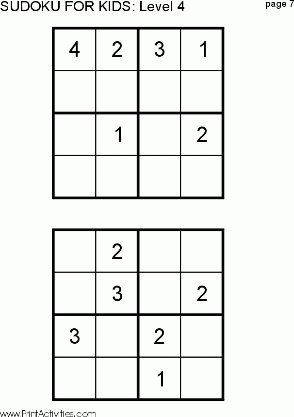 Free Kid Sudoku Puzzle Level 4 Page 7