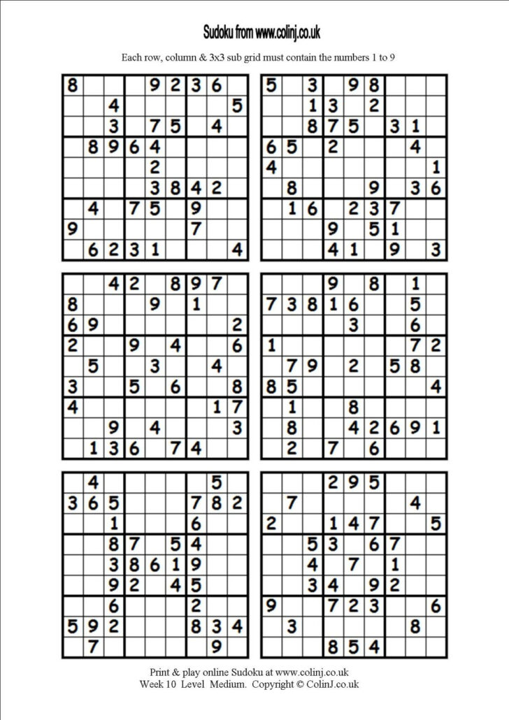 Printable Sudoku 6 Puzzles Per Page