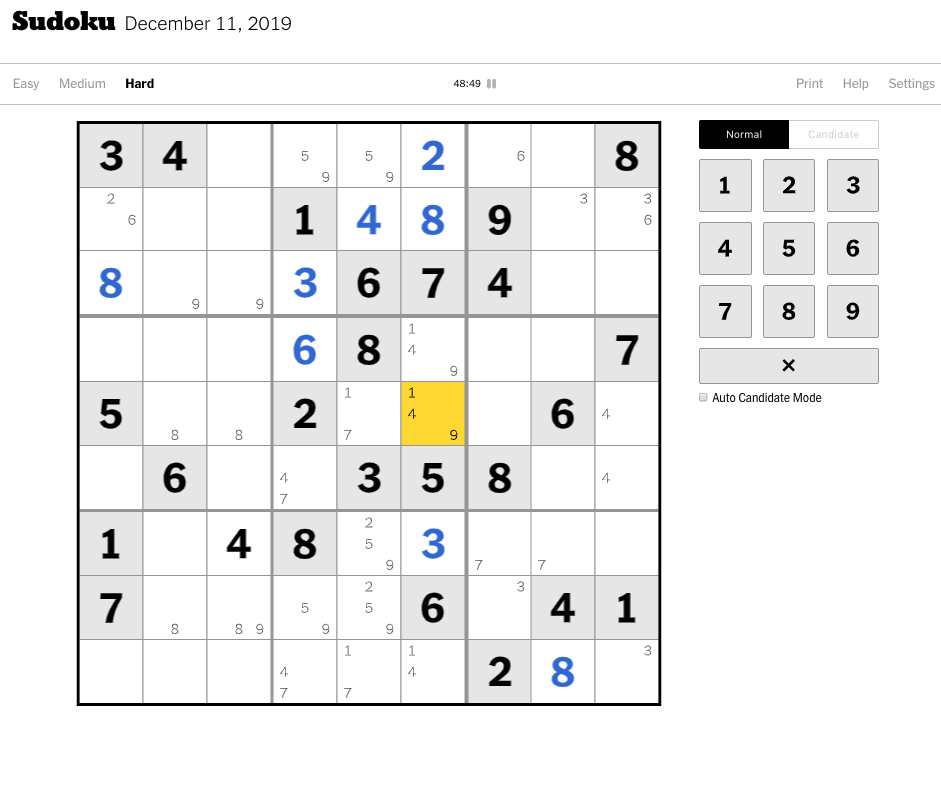 Sudoku Puzzle Medium NYTimes Printable Sudoku New York Times Sudoku 