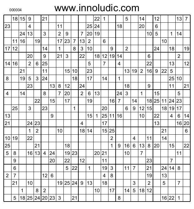 Printable 25×25 Sudoku Puzzles