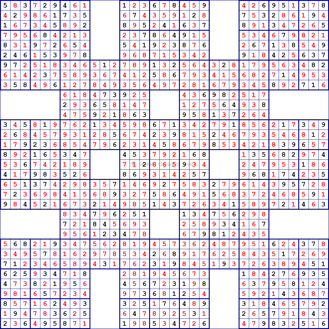 Printable 13 Grid Samurai Sudoku Sudoku Printable