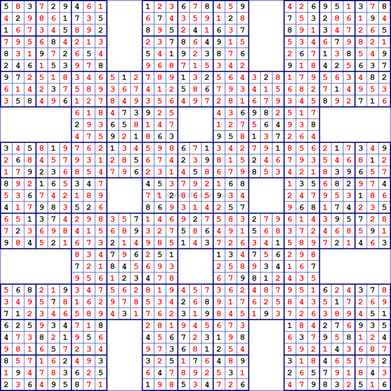 Printable 13 Grid Samurai Sudoku Sudoku Printable Sudoku Printables 0753