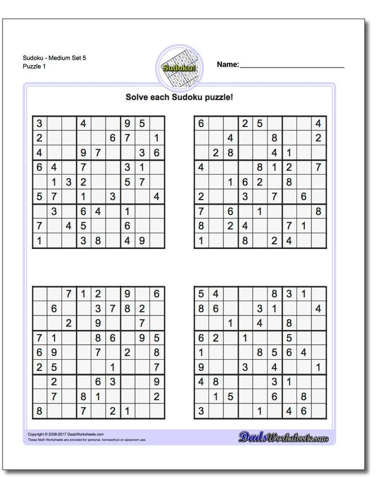 Printable Medium Sudoku Https www dadsworksheets puzzles sudoku 