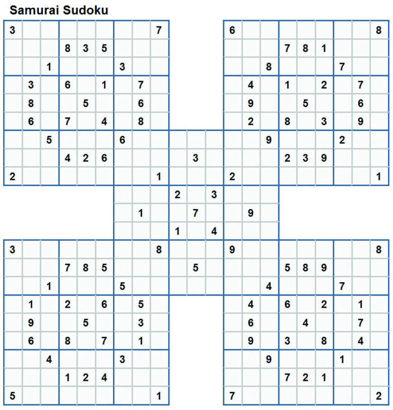 Printable Samuri Sudoku That Are Smart Tristan Website | Sudoku Printables