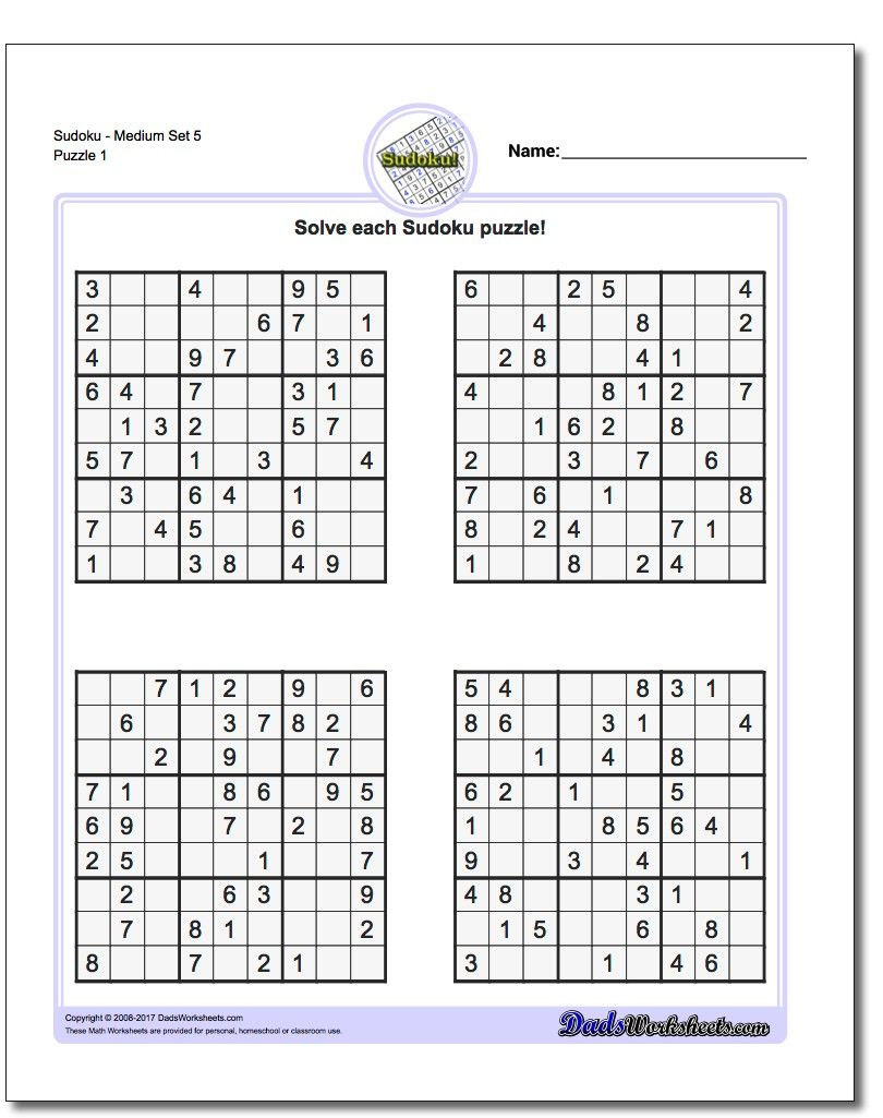 Printable Sudoku Puzzles For 5Th Grade Printable Crossword Puzzles