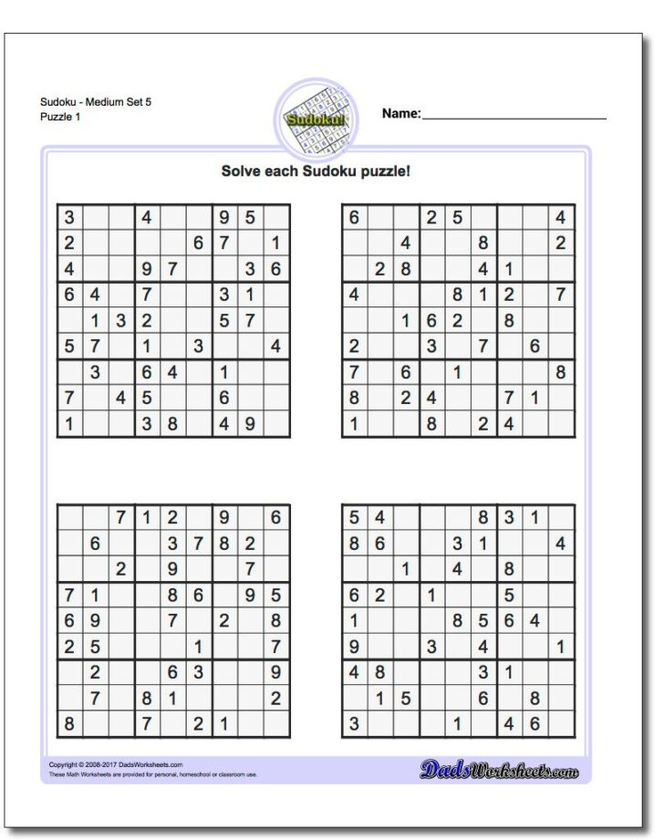 Printable Sudoku Puzzles For 5th Grade