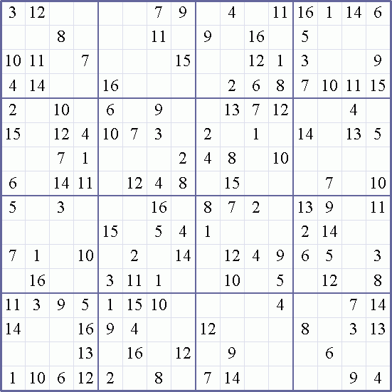 Printable Sudoku 16 By 16 Evil