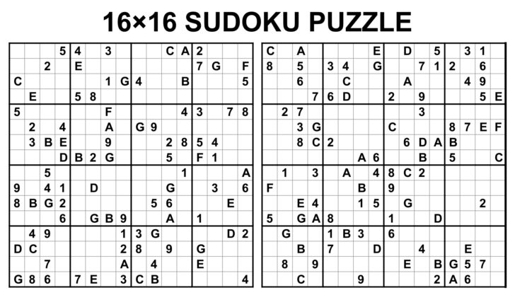 Printable Sudoku 16 X 16 Puzzles