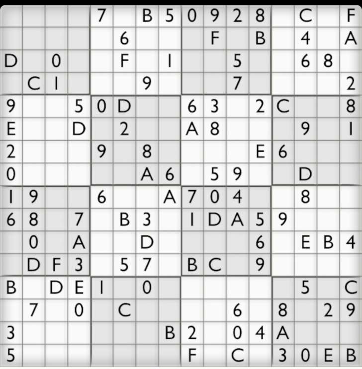 Printable Super Sudoku 16×16