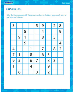 Sudoku 9 X 9 Free Printable Math Activity JumpStart