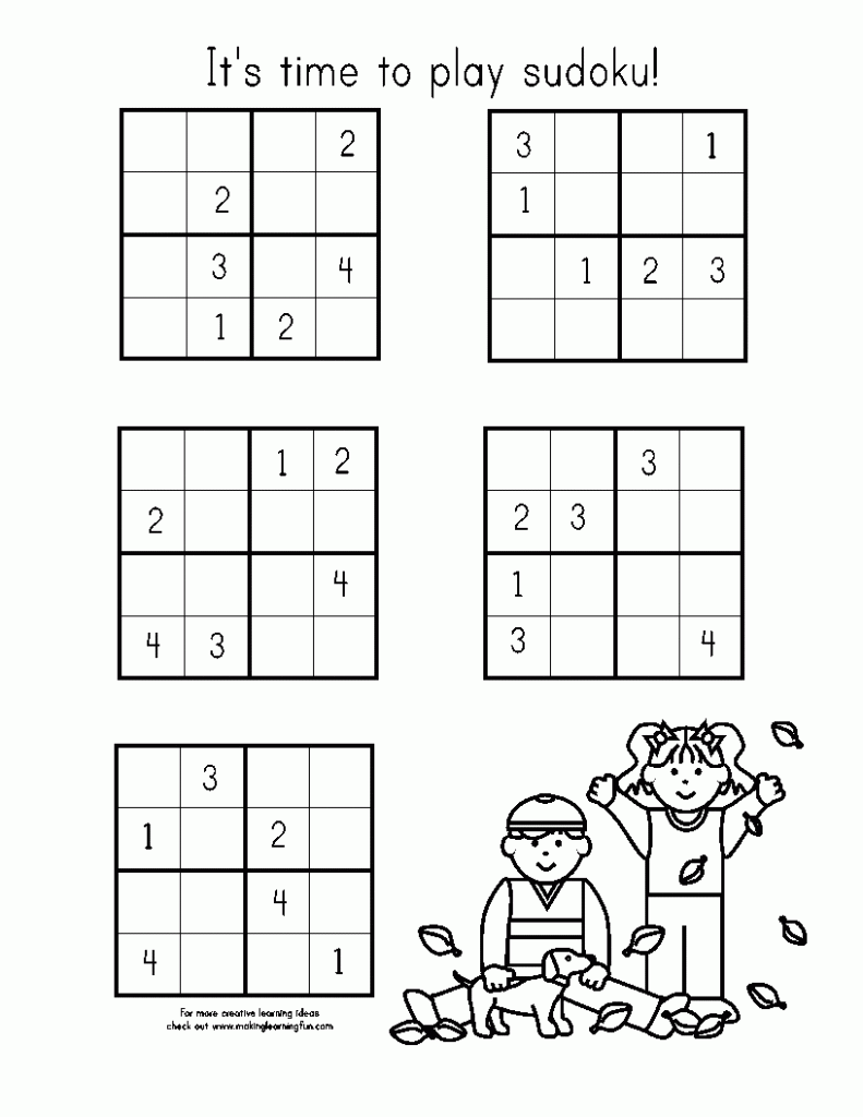 Sudoku Easy Printable 2X2 Halloween Worksheets Games Activities 