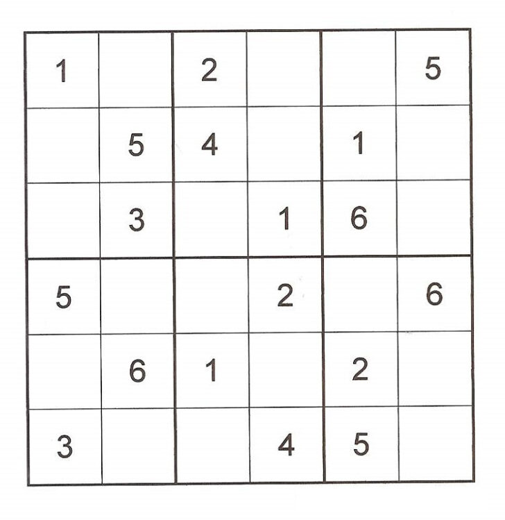 6 Number Sudoku Printable
