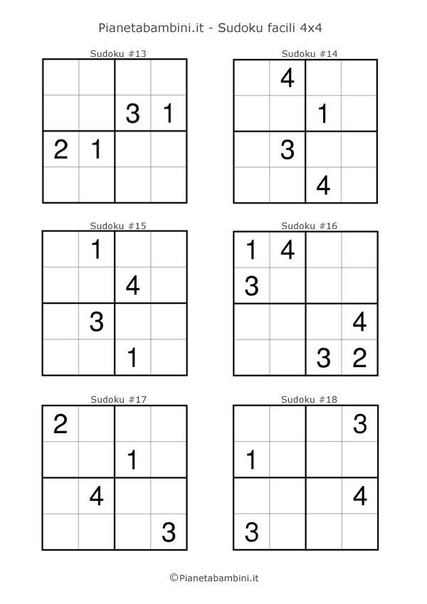 Sudoku Per Bambini 90 Schemi Facili 4x4 Da Stampare Bambini Della 