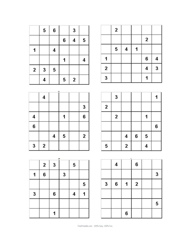 6 X 6 Sudoku Printable