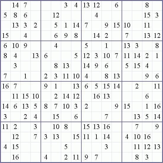 Sudoku Weekly Free Online Printable Sudoku Games 16x16 Easy Puzzle 