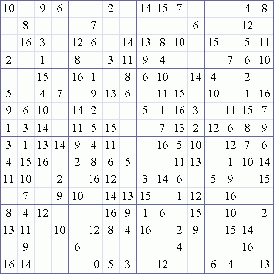 Sudoku Weekly Free Online Printable Sudoku Games 16x16 Easy Puzzle