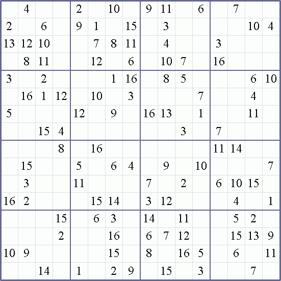 Sudoku Weekly Free Online Printable Sudoku Games 16x16 Hard Puzzle