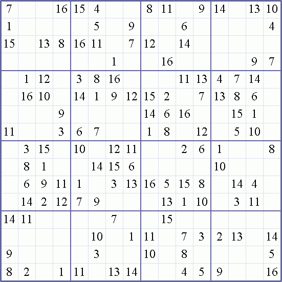 Sudoku Weekly Print This Puzzle 16x16 Medium Puzzle