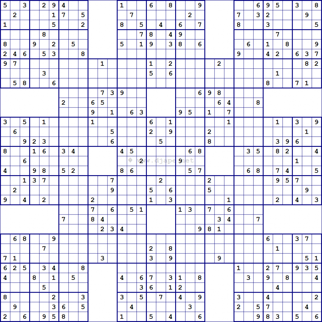 Super Samurai Sudoku 13 Grids Printable Diagonal Sudoku Printable 