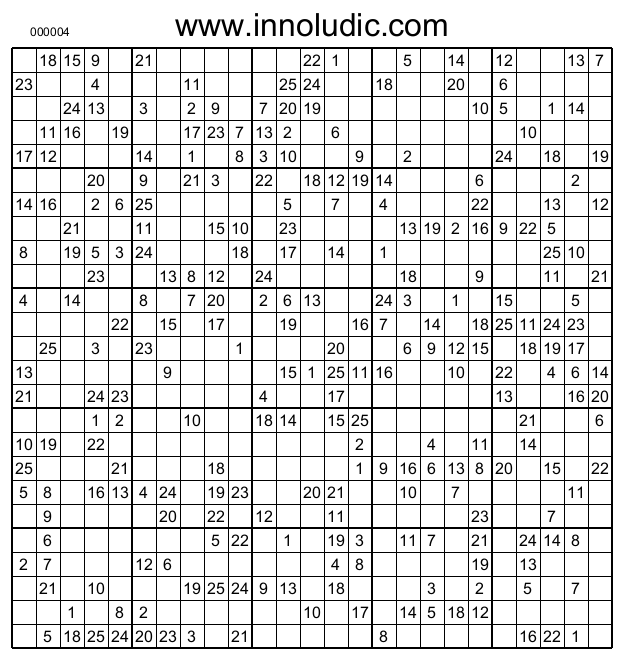 Super Sudoku 25X25 4 Sudoku Sudoku Puzzles Sudoku Printable