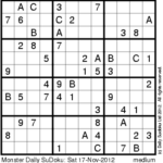 The Crafty Puzzles Company Daily Monster Sudoku Sat 17 Nov 2012