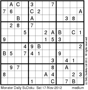 The Crafty Puzzles Company Daily Monster Sudoku Sat 17 Nov 2012